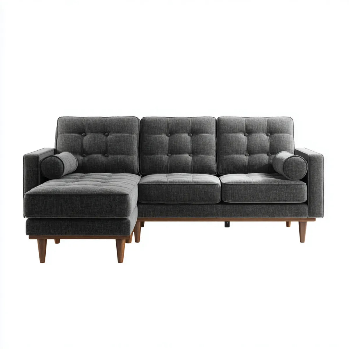 Canapé d’angle gauche 3 places gris anthracite en polyester avec méridienne 280 x 160 x 86 cm