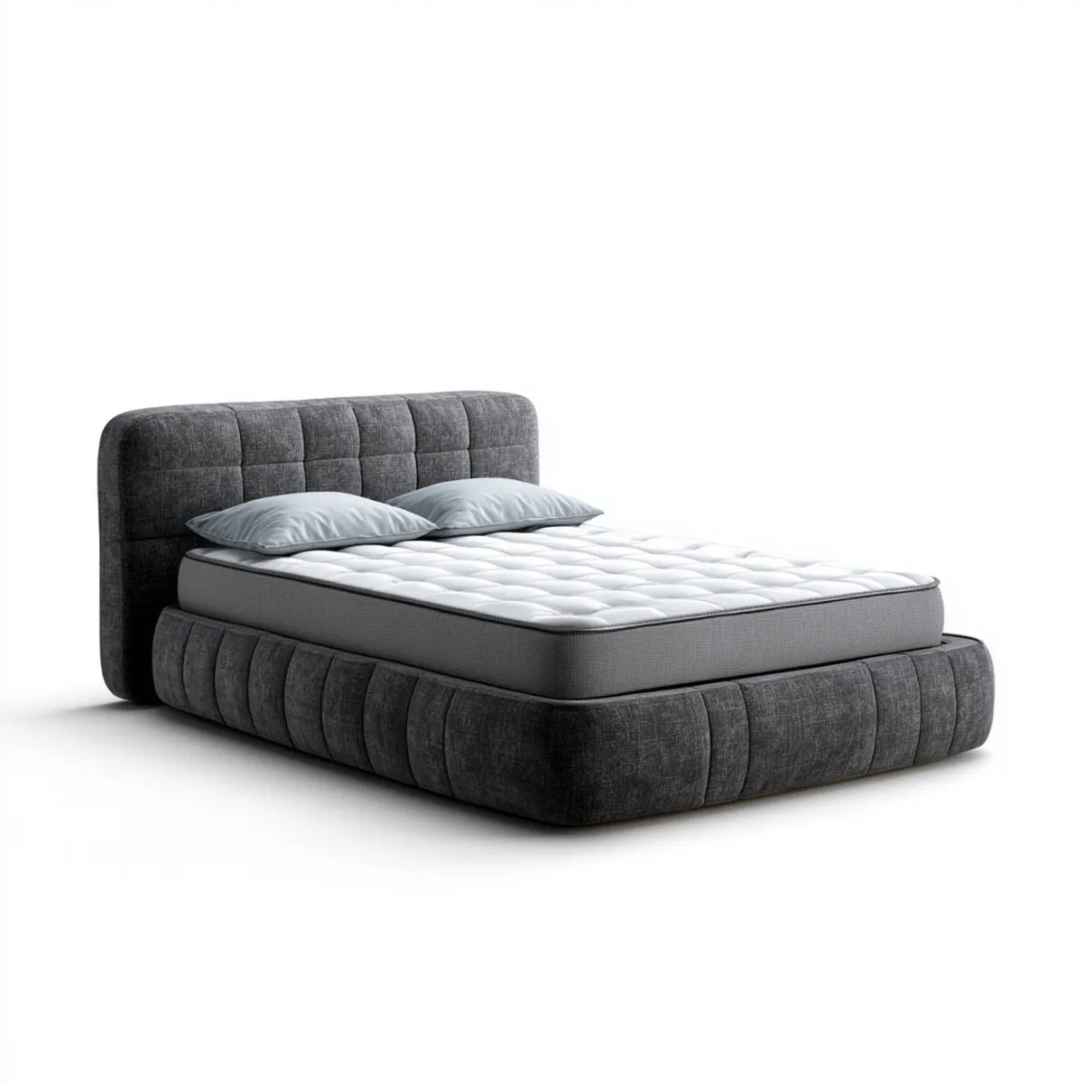 Lit double rembourré gris anthracite 160 x 200 cm en polyester forme rectangulaire