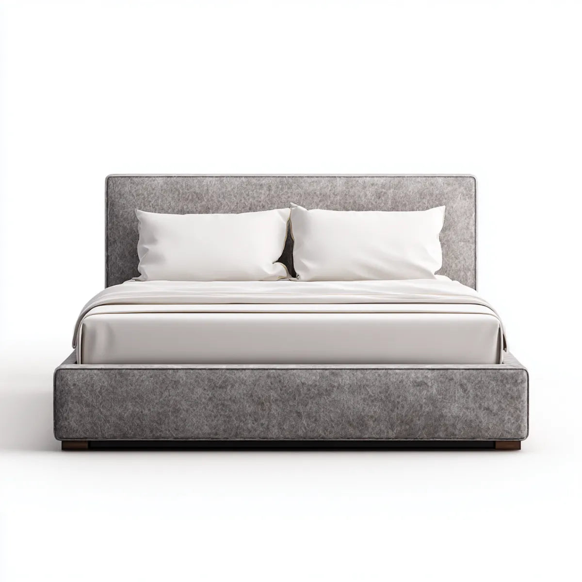 Lit double capitonné gris en velours polyester avec sommier 160 x 200 cm