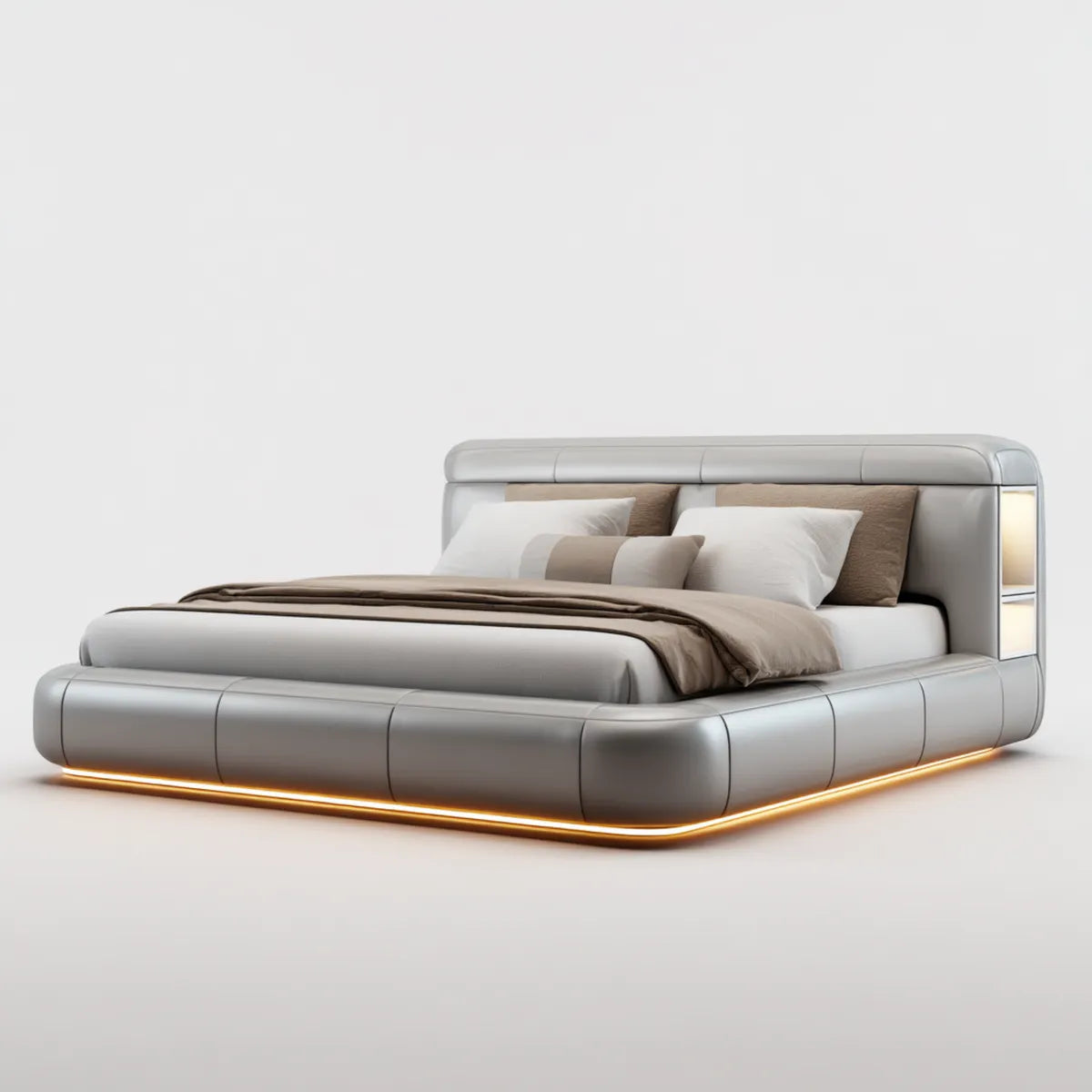 Lit double avec éclairage LED gris 180 x 200 cm en similicuir PU rectangulaire
