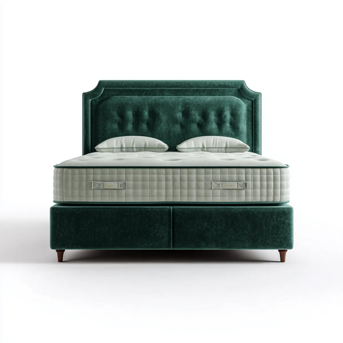 Lit double avec rangement vert foncé en velours polyester 180 x 200 cm avec tête de lit capitonnée
