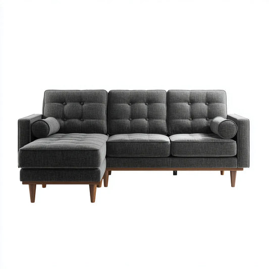 Canapé d’angle gauche 3 places gris anthracite en polyester avec méridienne 280 x 160 x 86 cm