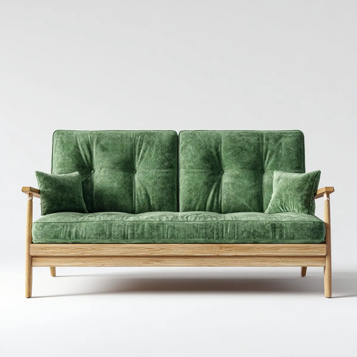 Canapé 2 places vert 160 x 78 x 82 cm en velours de polyester et bois massif rectangulaire