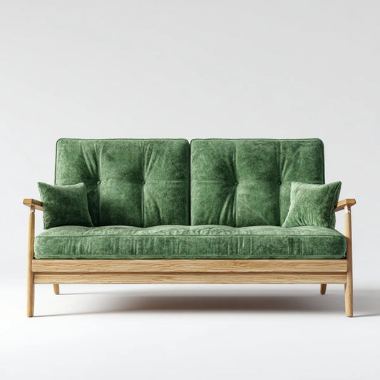 Canapé 2 places vert 160 x 78 x 82 cm en velours de polyester et bois massif rectangulaire
