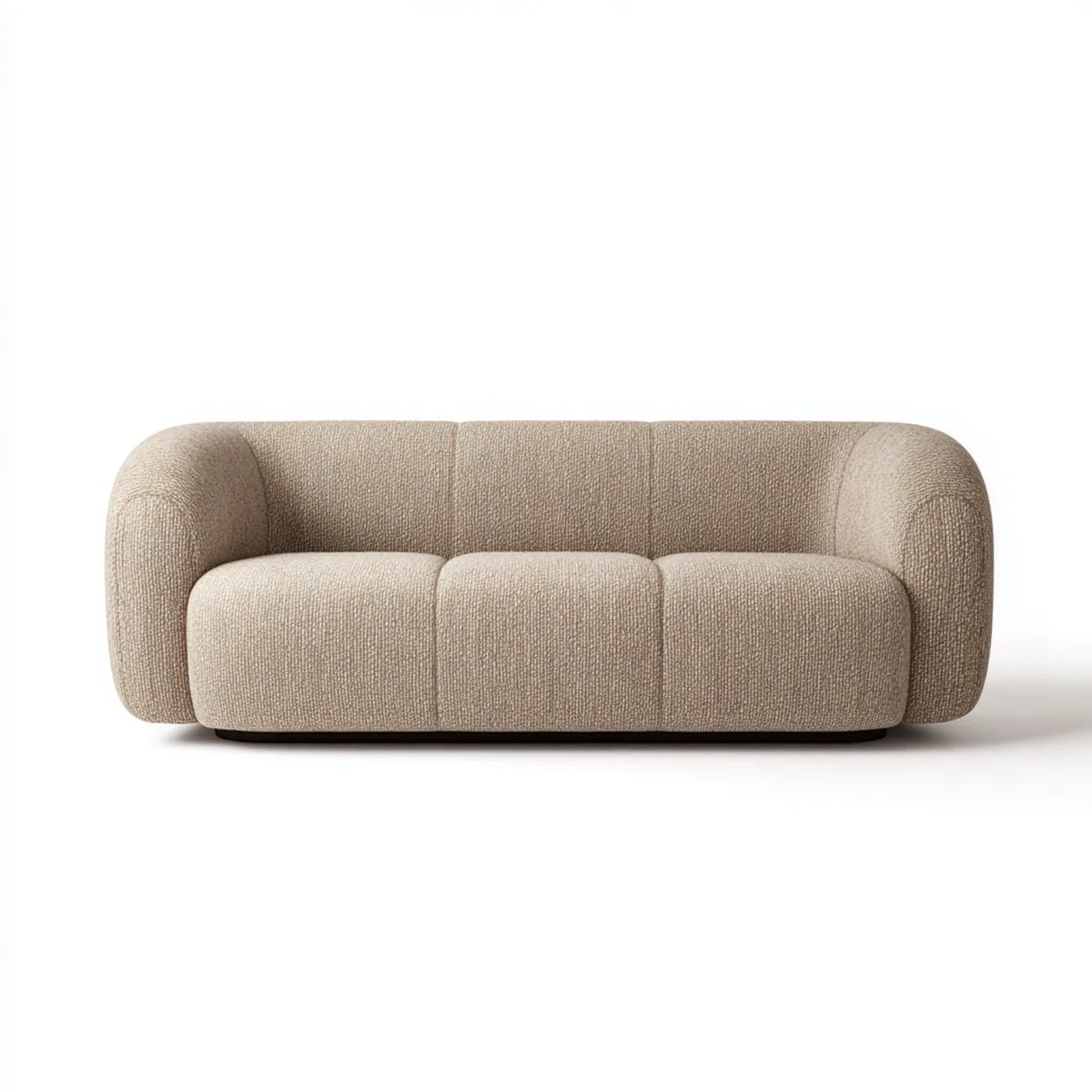 Canapé 3 places beige bouclette en polyester forme arrondie 230 x 98 x 72 cm