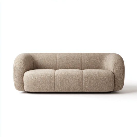 Canapé 3 places beige bouclette en polyester forme arrondie 230 x 98 x 72 cm