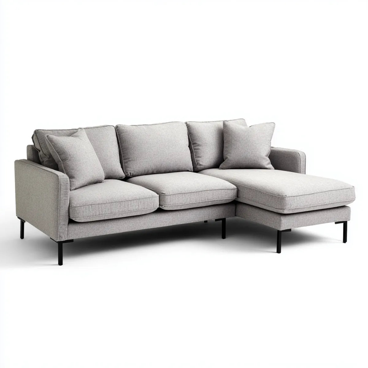 Canapé d'angle 3 places avec méridienne droite gris clair en polyester 240 x 150 x 85 cm