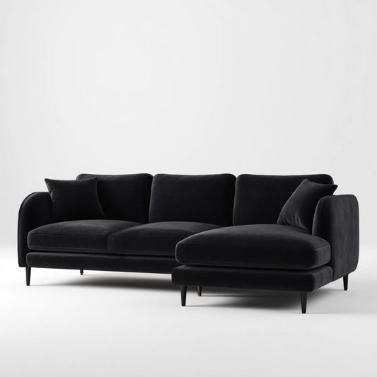 Canapé d’angle avec méridienne droite noir en velours polyester 280 x 165 x 85 cm
