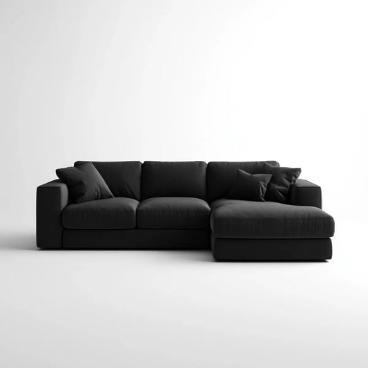 Canapé d’angle droit 4 places noir en polyester et mousse 280 x 160 x 85 cm forme L