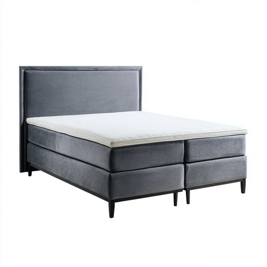 Lit double boxspring gris 160 x 200 cm en polyester rectangulaire