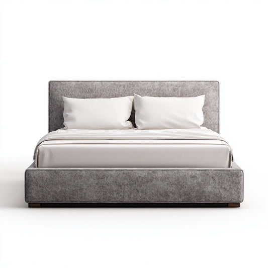 Lit double capitonné gris en velours polyester avec sommier 160 x 200 cm
