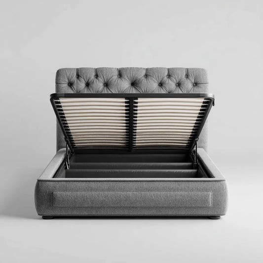 Lit coffre 160 x 200 cm gris en polyester rectangulaire