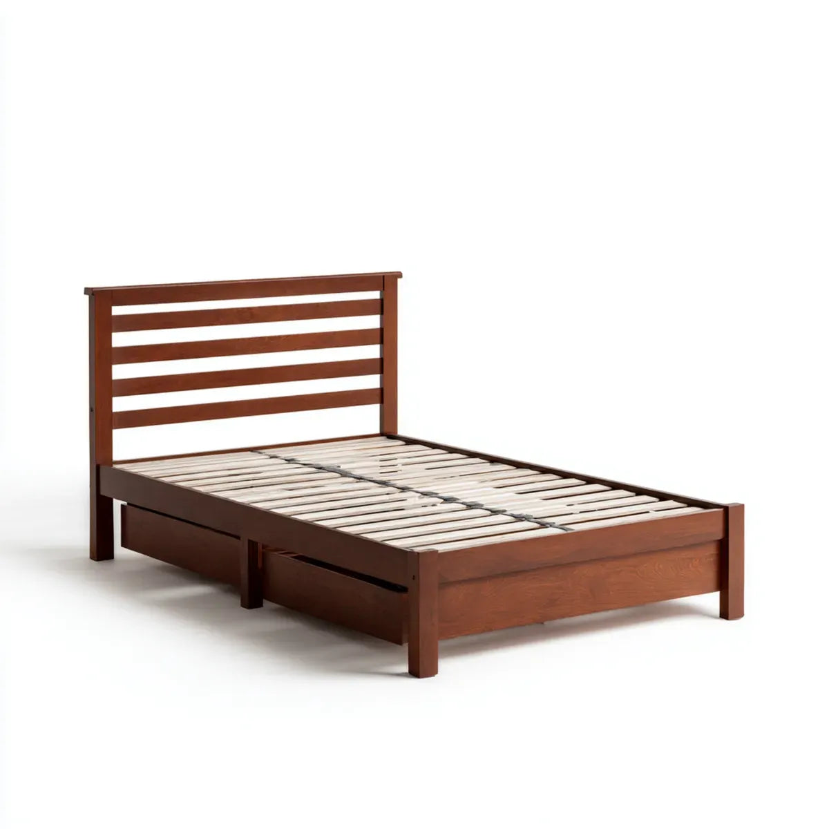 Lit double avec rangement marron 140 x 190 cm en bois massif d'hévéa rectangulaire