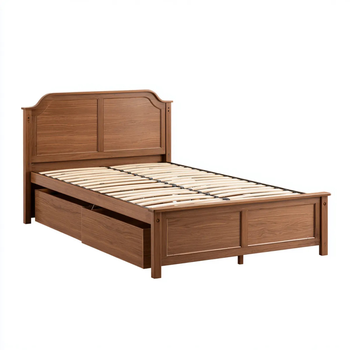 Lit double avec tiroir de rangement marron 140 x 190 cm en bois massif rectangulaire